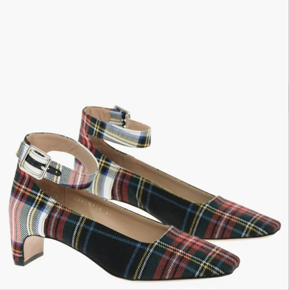NWB Maison Margiela MM22 6cm Tartan Checked Ankle-Strap Pumps